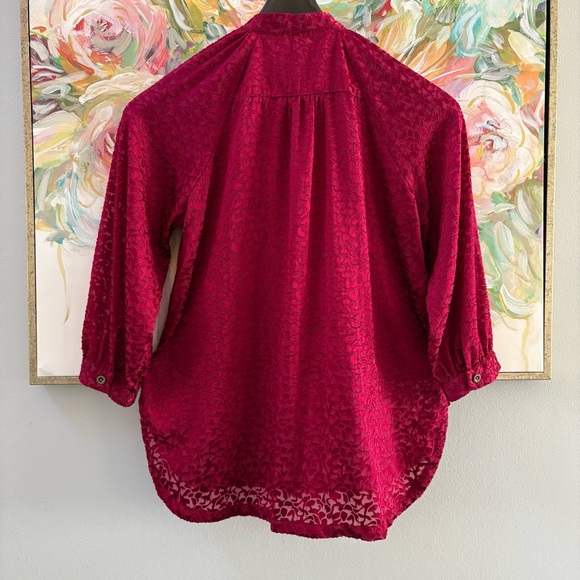Anthropologie Susanna Burnout Velvet Buttondown Blouse Red XS - Picture 10 of 13